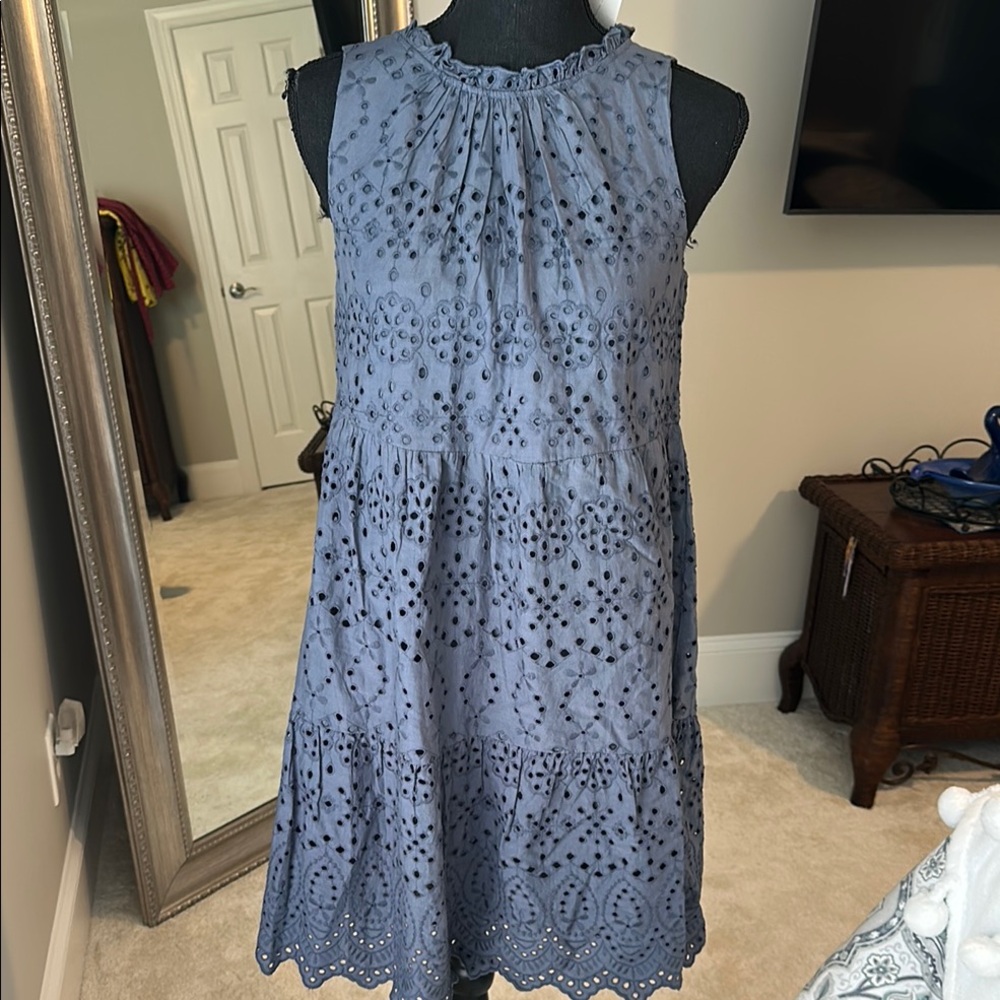 LOFT Gray Mock Neck Tiered Midi Dress